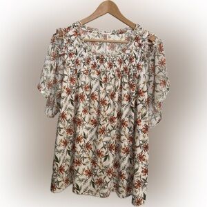 Cold Shoulder Floral Blouse - 2X - Like New Condition